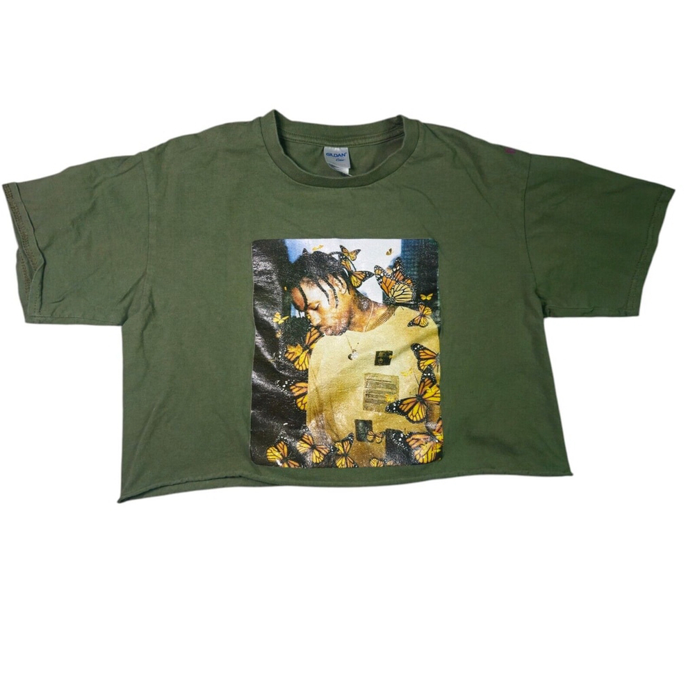 Travis Scott Crop Top Shirt Cactus Jack Green Women's Size M Graphic Butterflies